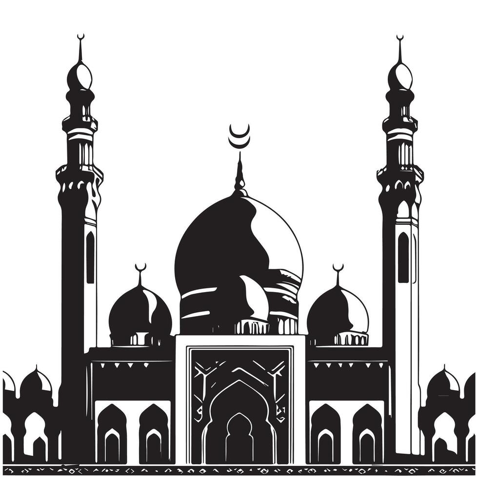 Black and White Icon with Dome and Minarets vector