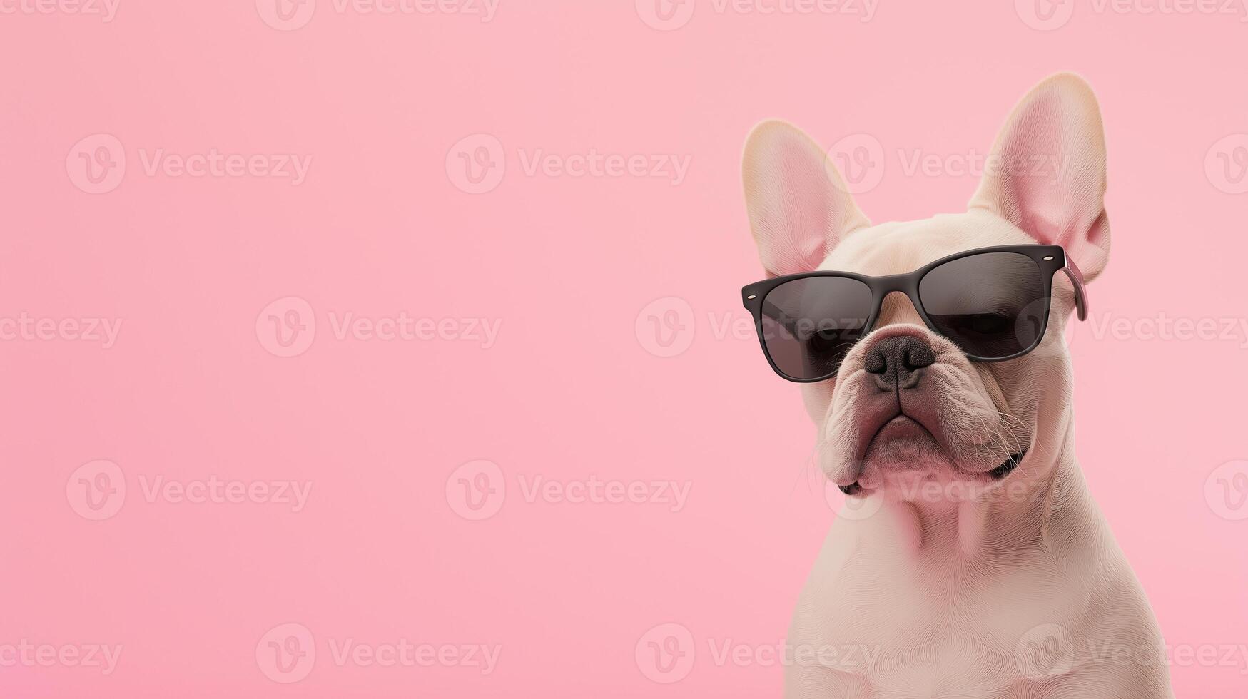 French Bulldog Wearing Sunglasses Against Pink Background Playful 3D Render Colorful Fun Quirky Pet Fashion Trendy Animal Illustration Cute Canine Portrait Bright Summer Vibes photo