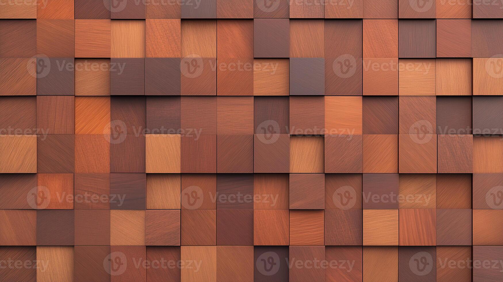 Geometric Wooden Mosaic Wall Texture in Warm Earthy Tones with Layered Square Pattern for Interior Design and Architectural Backgrounds photo