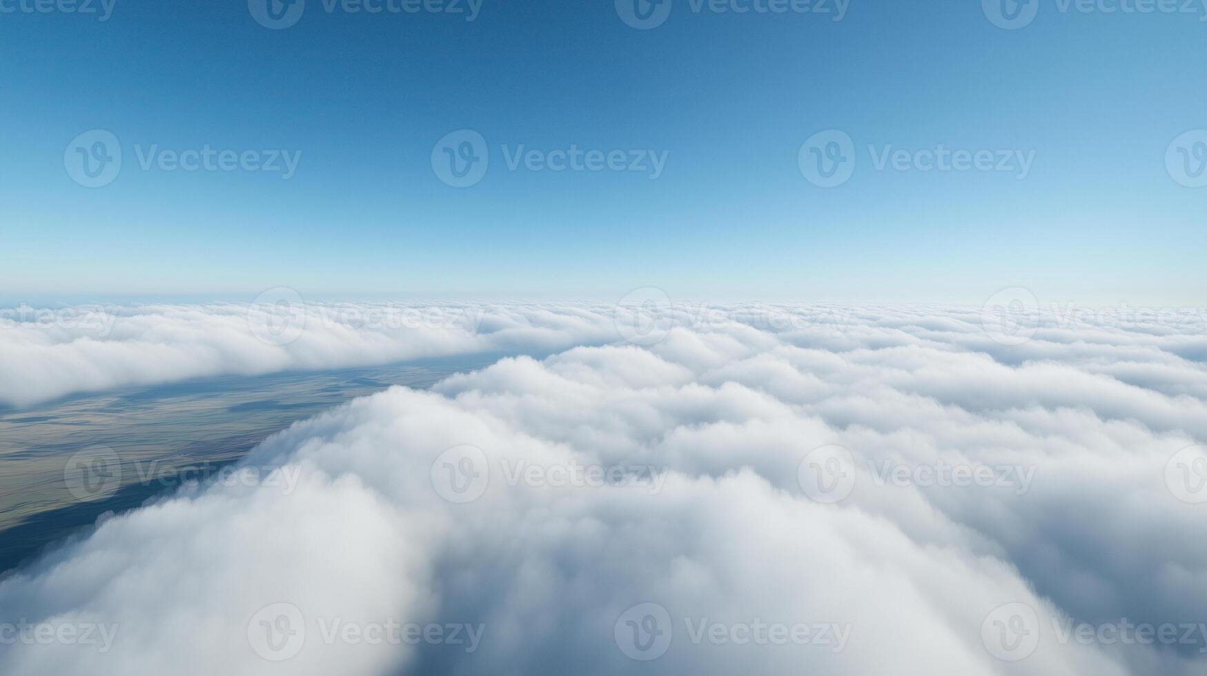 Soaring Above White Clouds in Clear Blue Sky Horizon Aerial View 3D Animation Scenic Landscape Dreamy Skyward Journey Atmosphere Tranquil Vastness Infinite Perspective Tranquility Peace photo