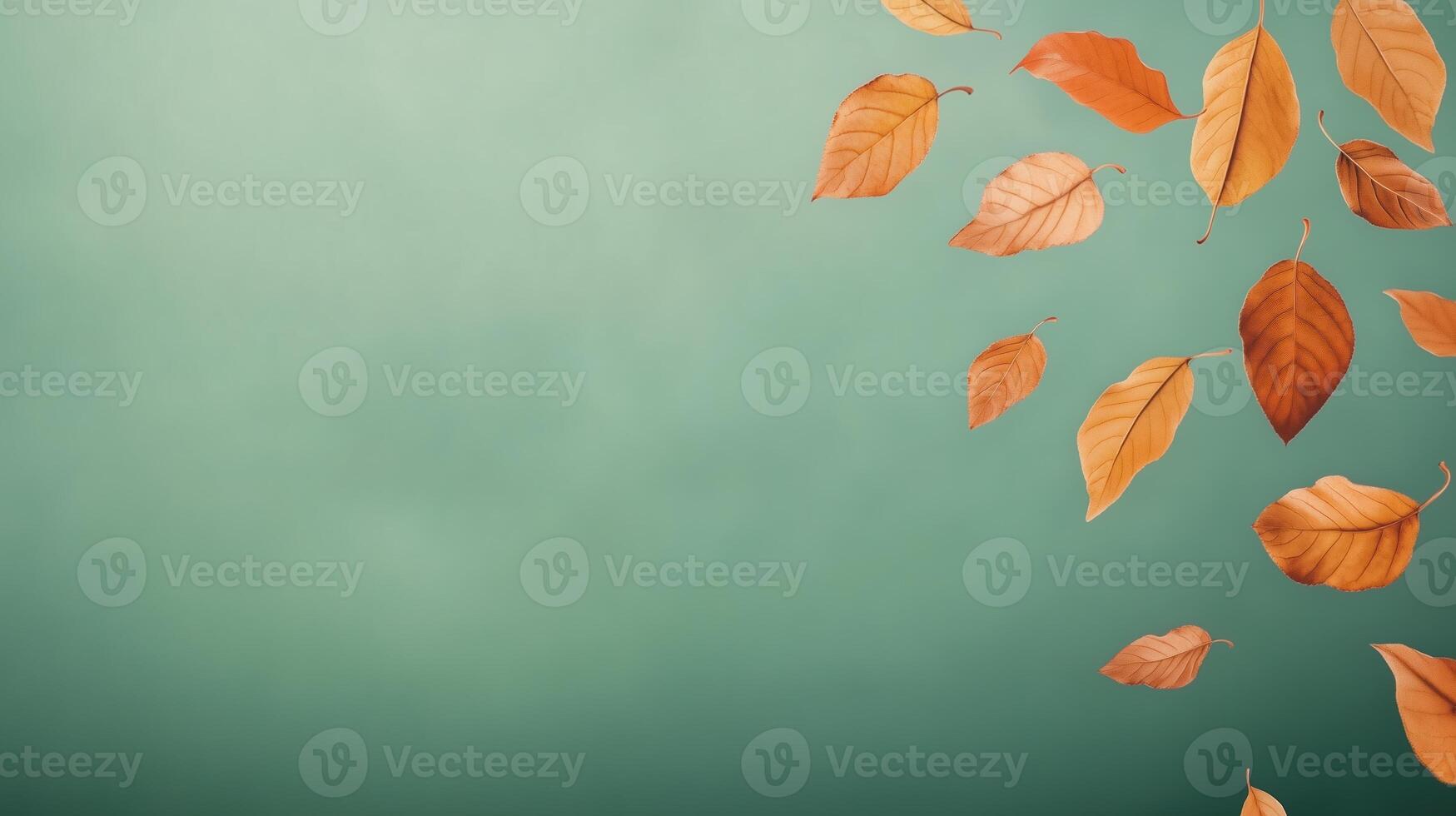 Autumn Leaves Falling Against Green Background Symbolizing Change and Transition in Nature for Seasonal Design Projects photo