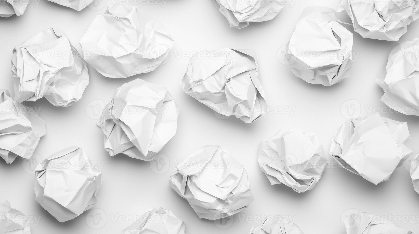 Crumpled Paper Balls On White Background Close Up Texture Highlighting Recycling Creativity Design Ideas And Inspiration In Black And White Art With Recycled Material For Modern Projects photo