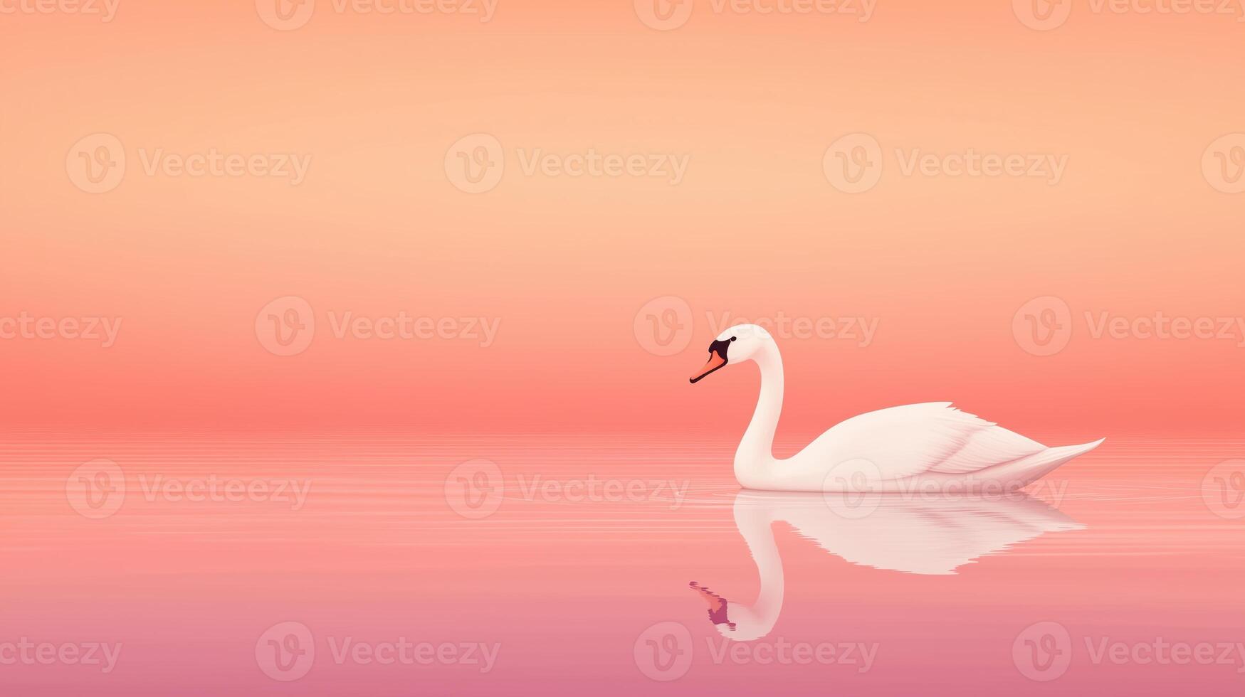 Elegant Swan Gliding Across Serene Water with Reflection at Sunset Creating Calming Scene of Tranquility and Peaceful Ambiance in Pastel Colors for Relaxation and Nature-Inspired Design photo