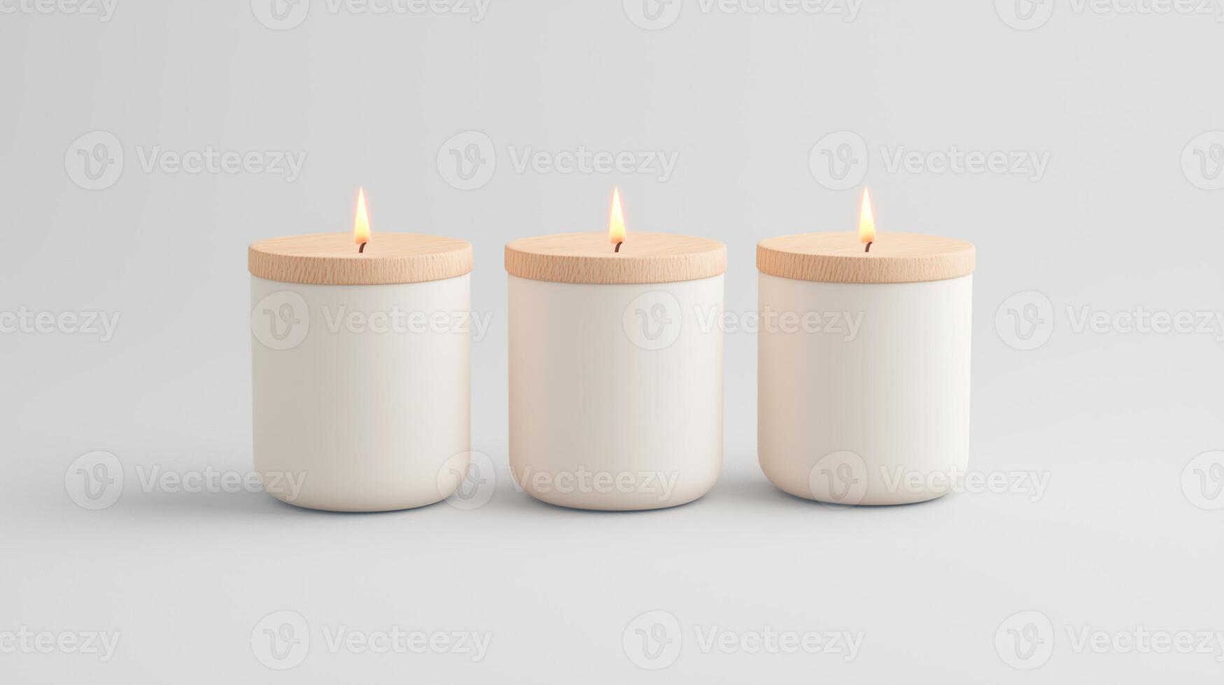 Minimalist Candle Trio with Wooden Lids in Soft Lighting Modern Home Decor Aesthetic with Natural Elements for Relaxing Ambiance Scandinavian Design Style on Clean Background photo