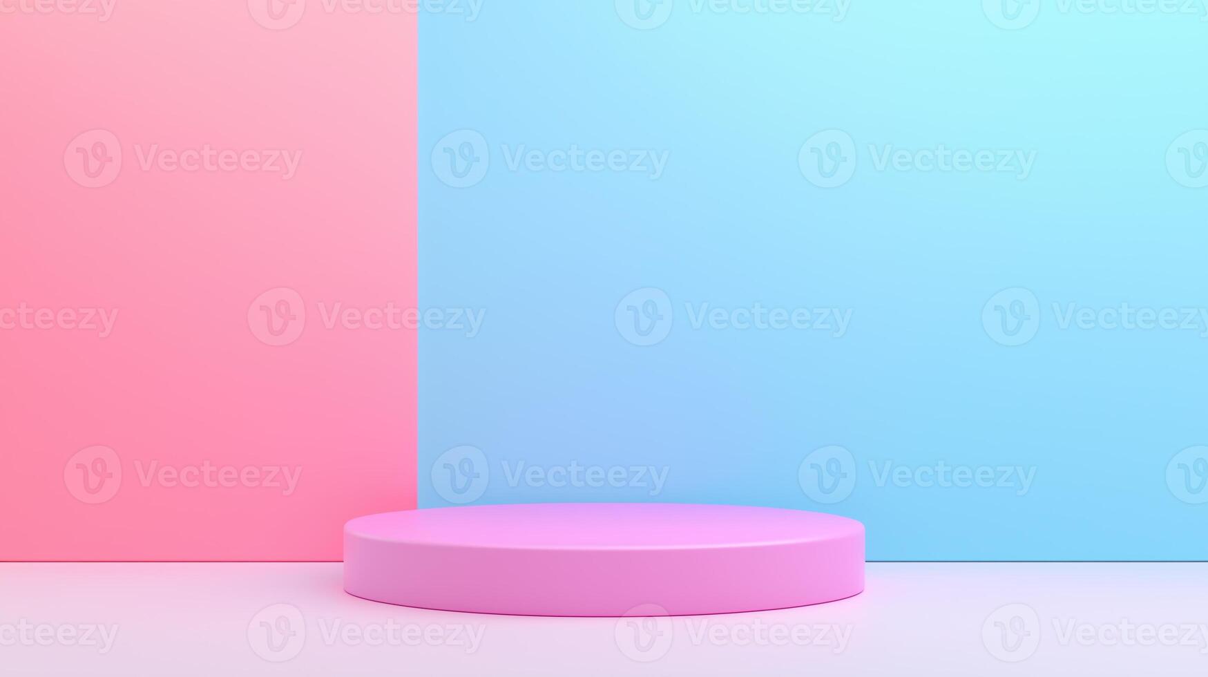 Modern Abstract Background With Pink and Blue Minimalist Design Featuring 3D Cylinder Platform for Product Display and Vertical Color Block Gradient in Pastel Hues photo