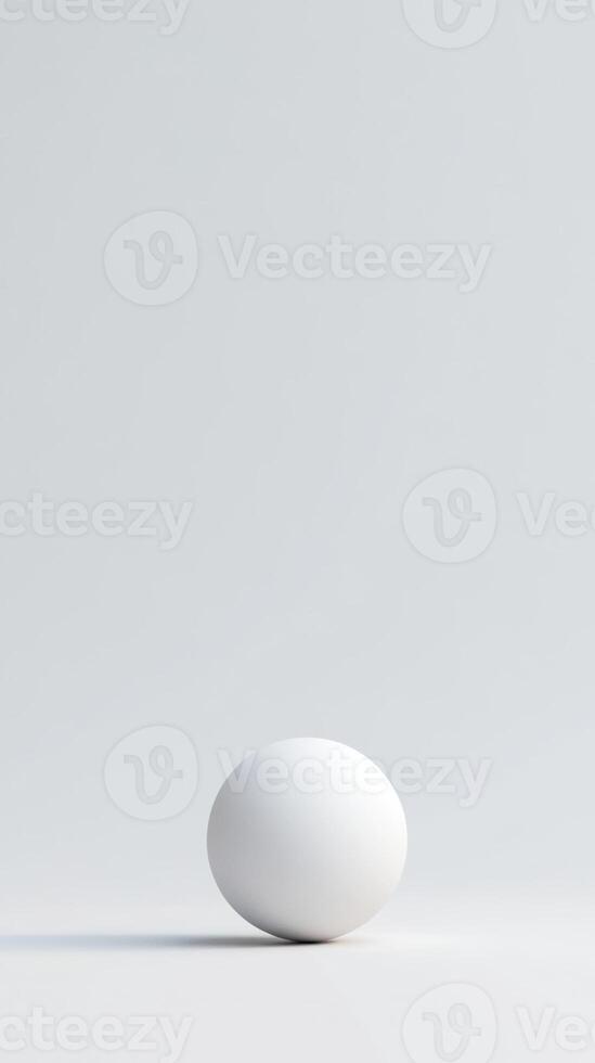 Minimalist 3D Render of Rotating White Sphere on Grey Background for Modern Design Concepts and Abstract Art Themes in Vertical Orientation photo