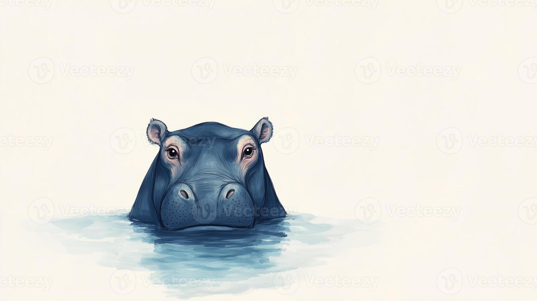 Hippo Submerged in Tranquil Water Scene with Only Eyes and Ears Visible in Minimalistic Style photo
