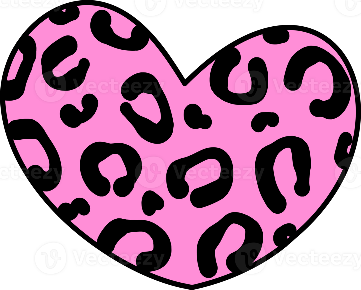 Groovy Retro Pink Leopard Heart Icon Hand Drawn in Bold Style png