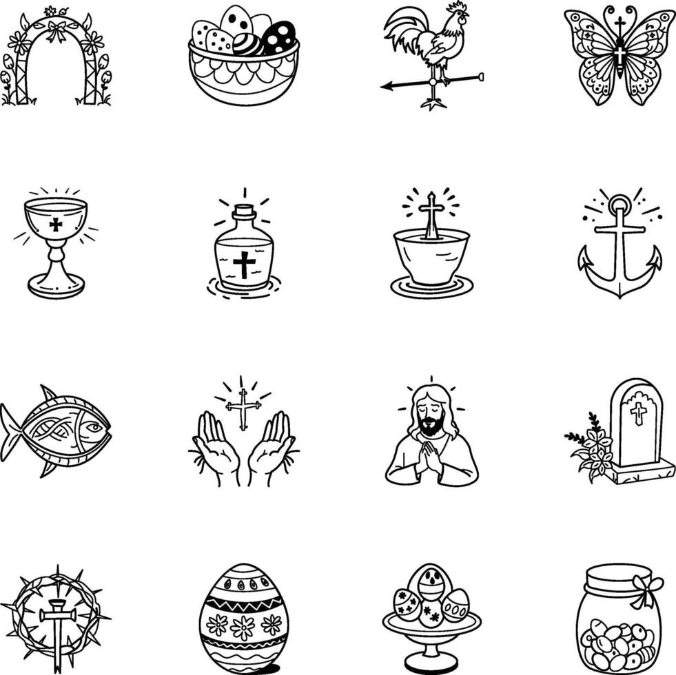 Collection of Doodle Style Christianity and Easter Icons vector