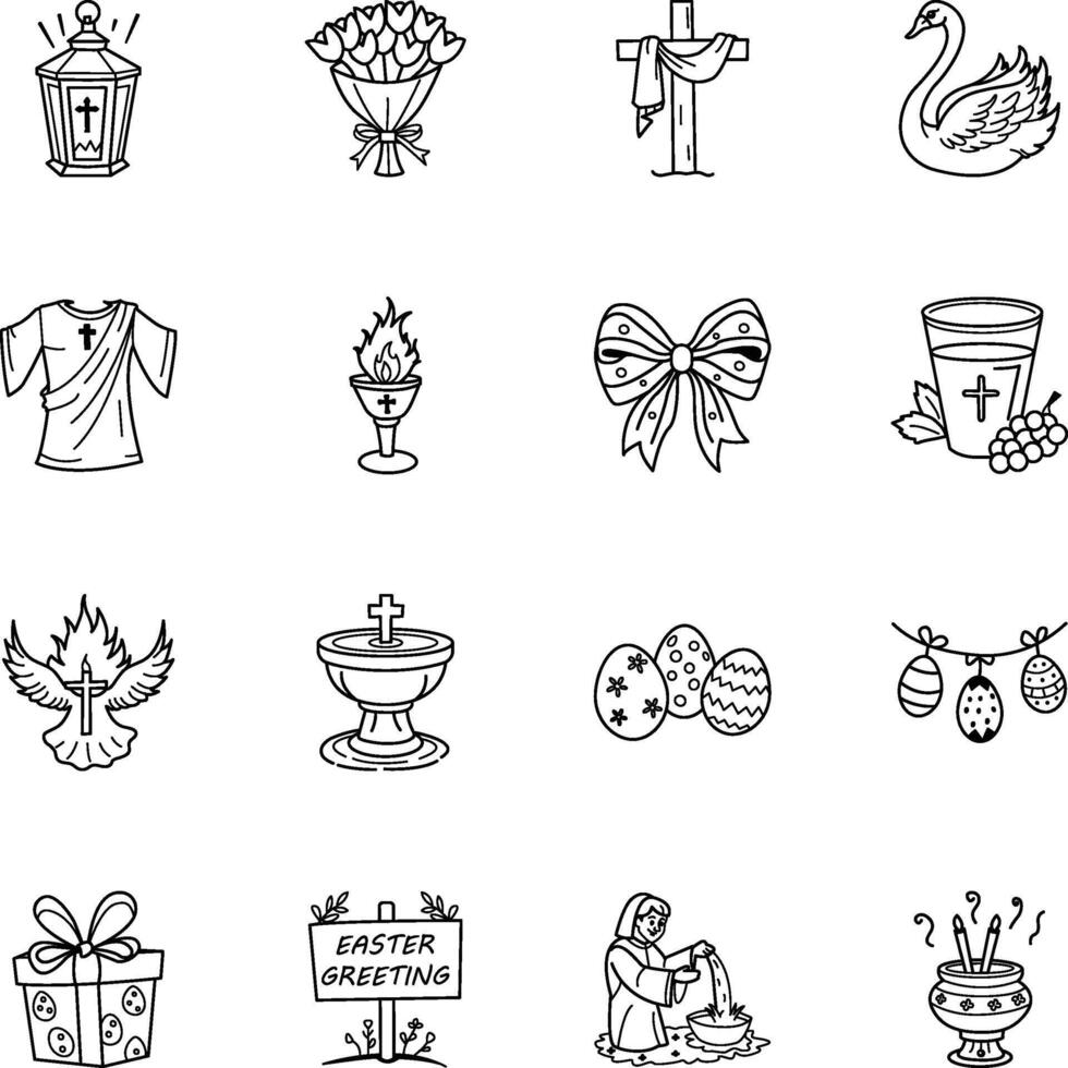 Collection of Religious and Easter Doodle Icons vector
