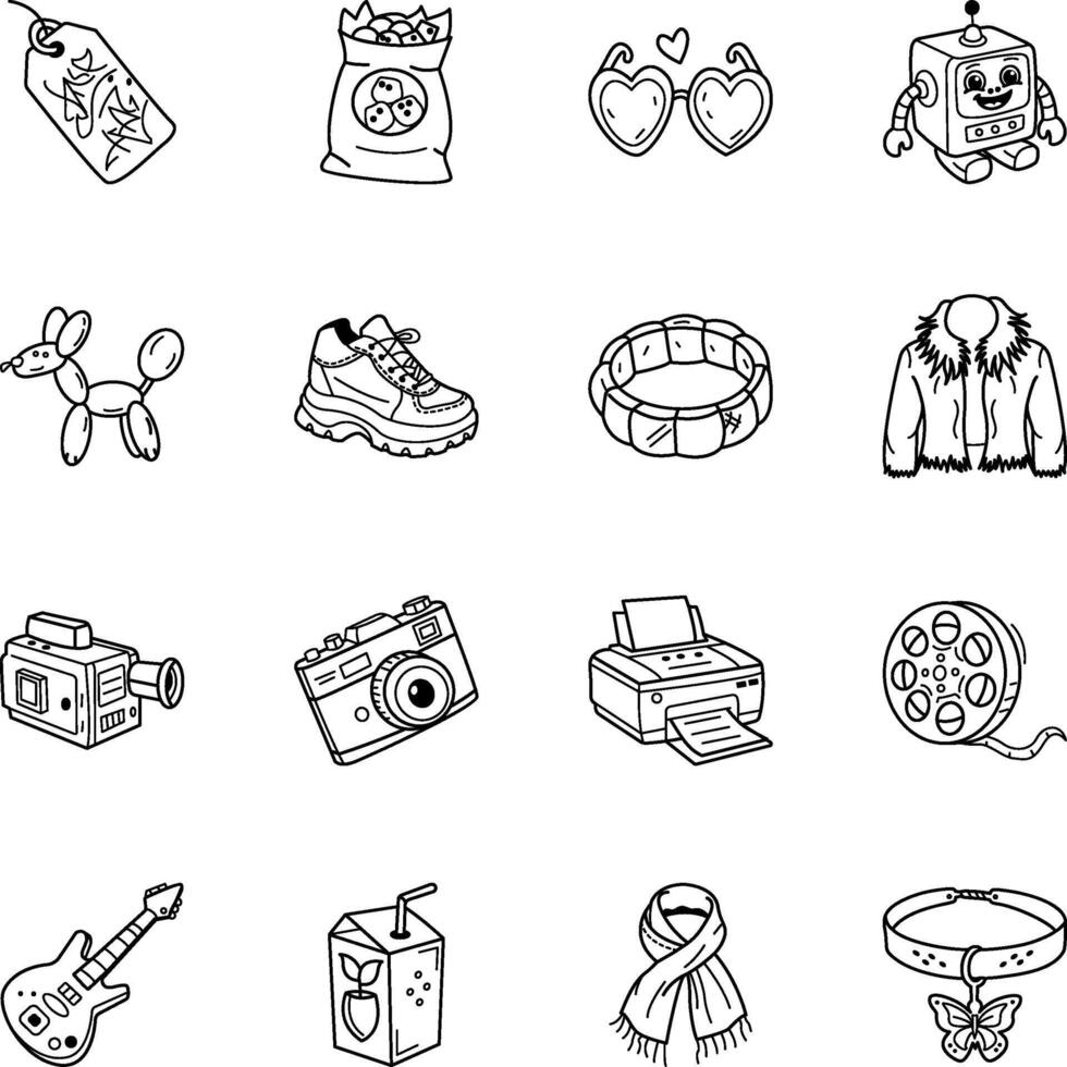 Bundle of Hand Drawn 2000s Icons vector