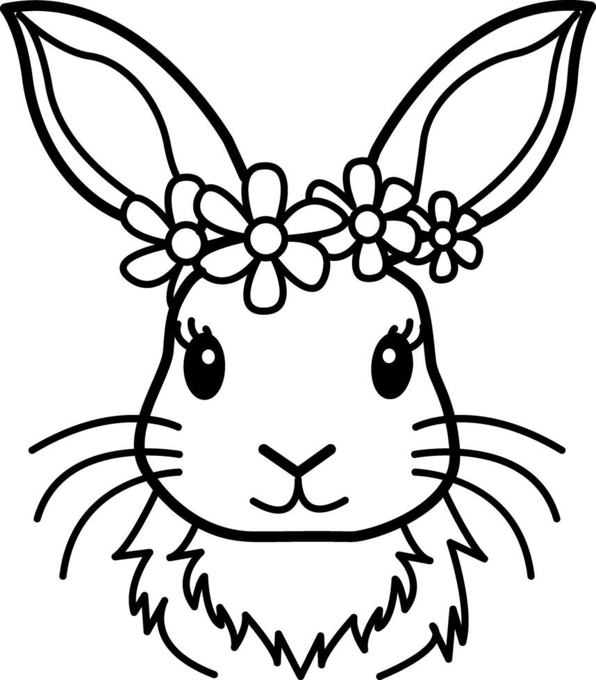 A doodle icon of cute easter bunny wearing floral headband vector