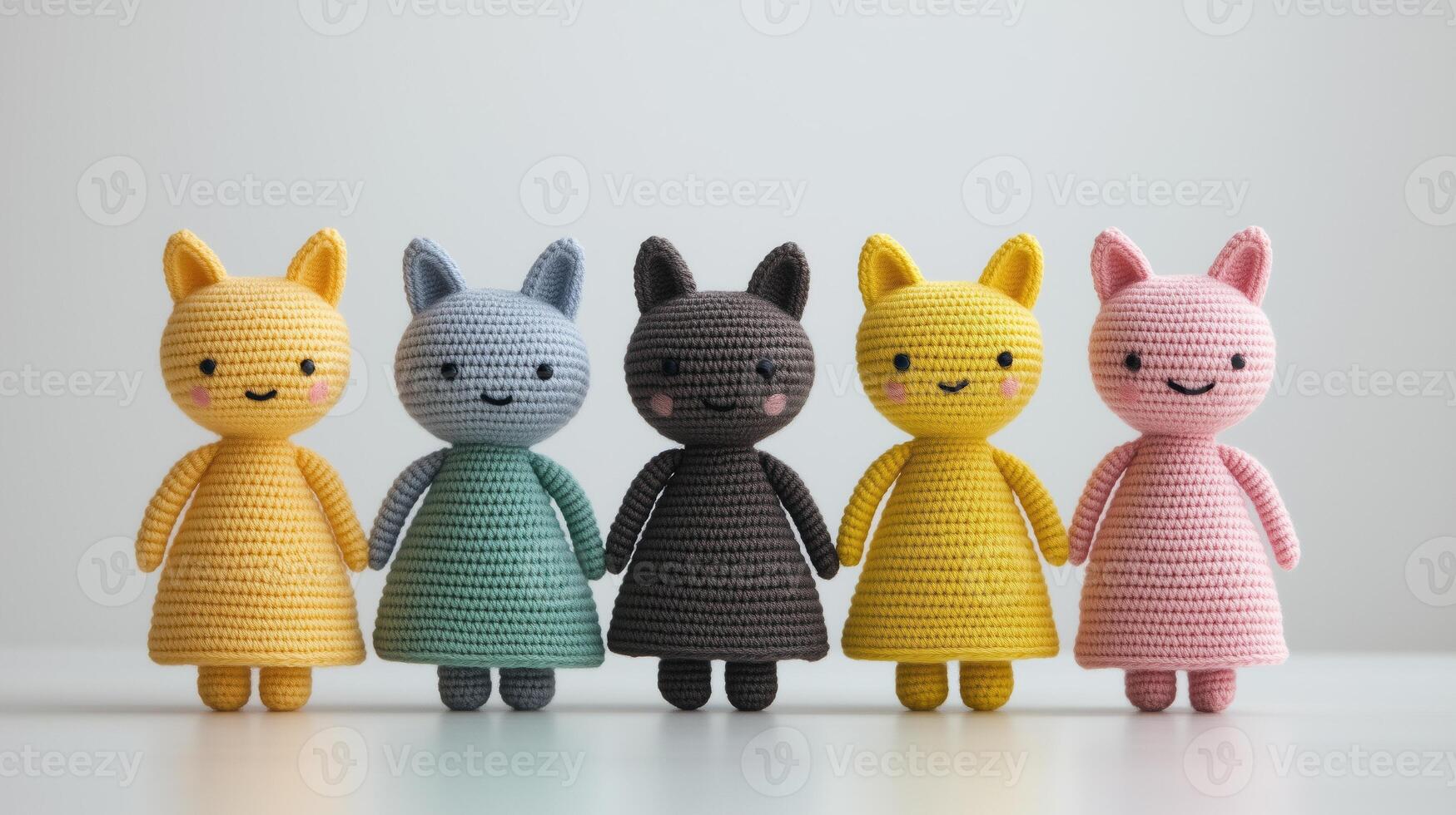 Colorful Amigurumi Cat Dolls in Minimalist Style in AR 169 Format for Creative Design and Craft Inspiration photo