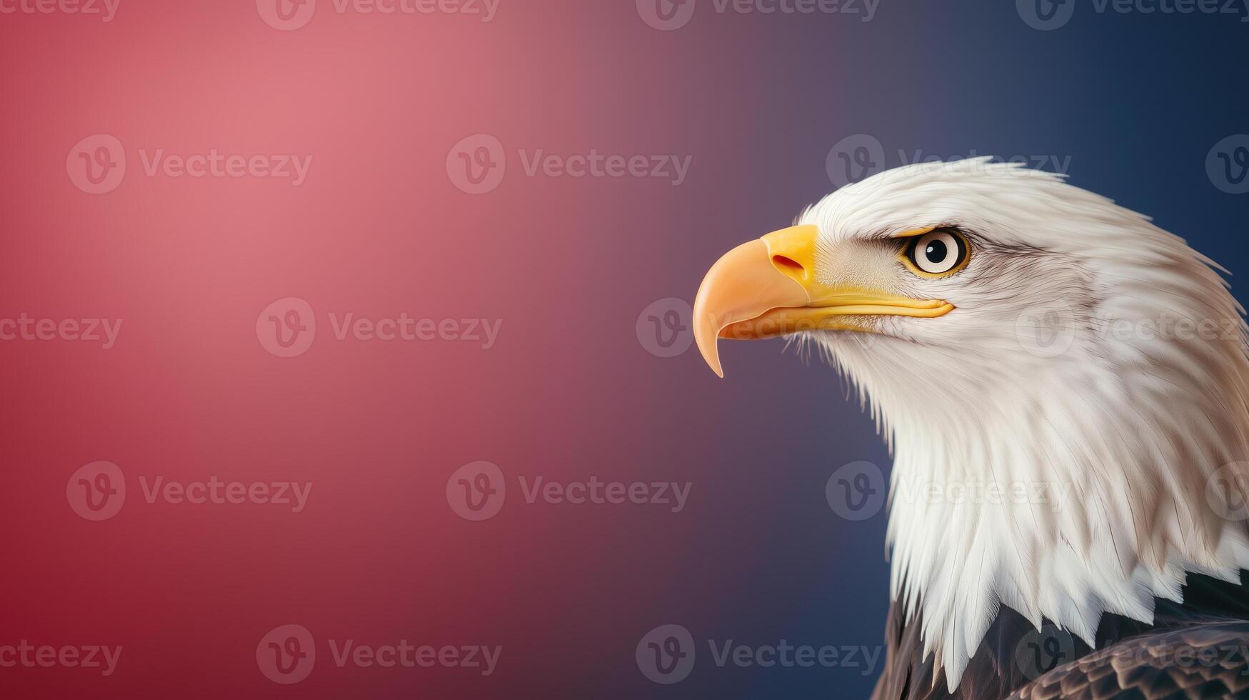 Majestic Bald Eagle Portrait Against Blurred Red And Blue Background Capturing The Essence Of Freedom And Patriotism During Independence Day Celebrations In A Strikingly Vivid Composition photo