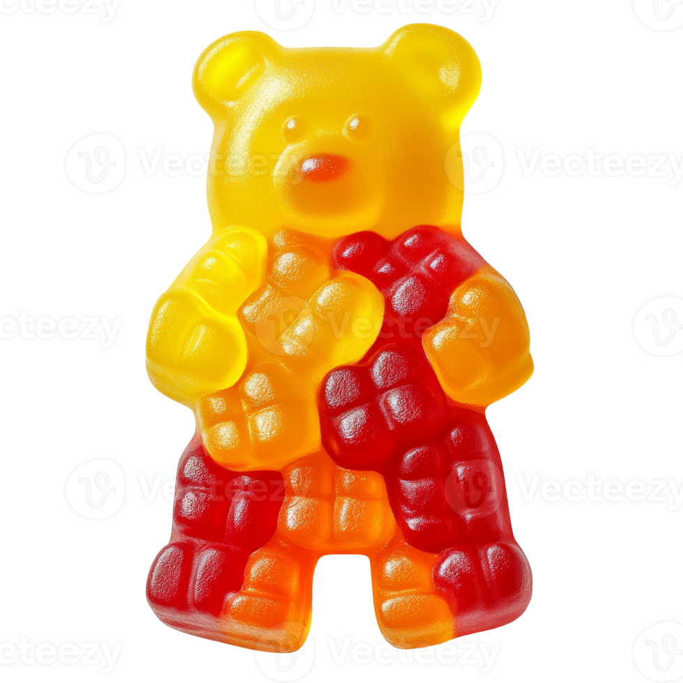Colorful gummy bear sitting on a surface png