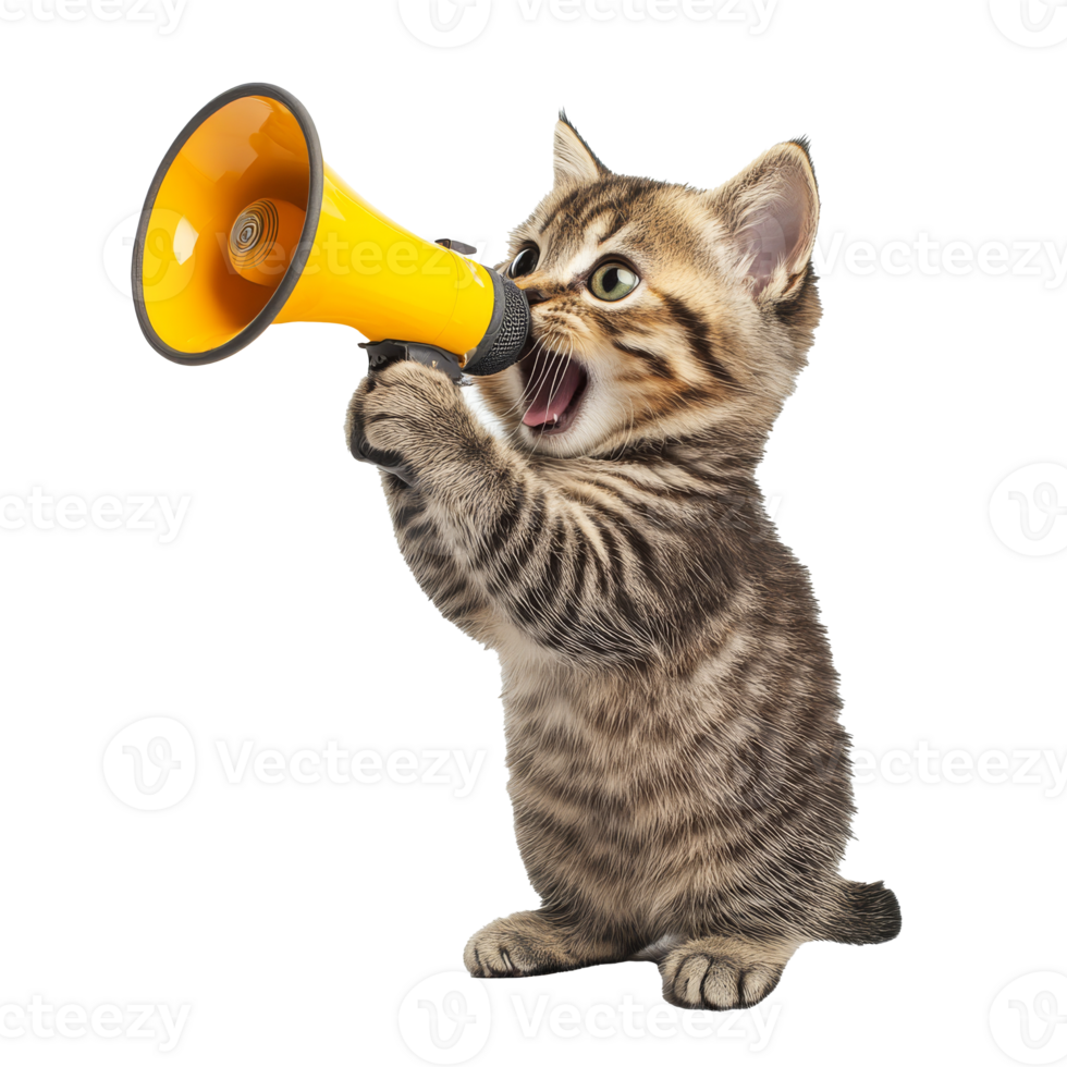 Cat with megaphone making a cheerful announcement png