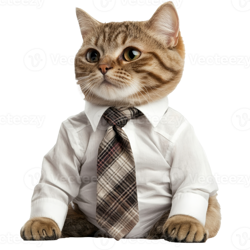 Cat dressed in a formal shirt with a tie png