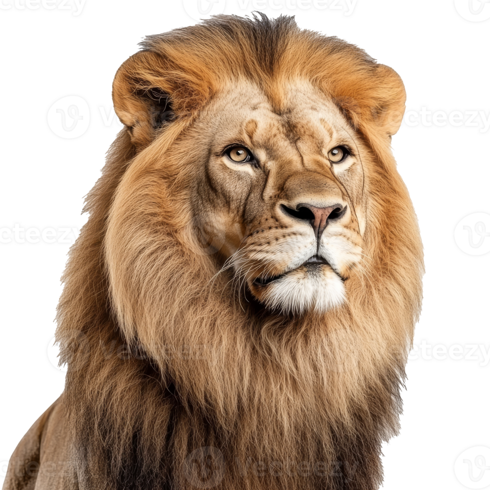 Majestic lion with a striking mane in profile png