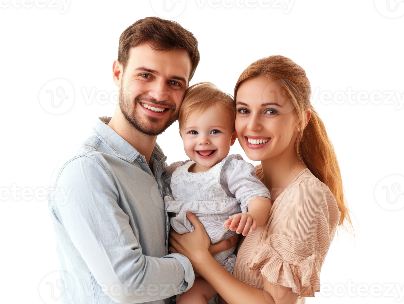 Family portrait with joyful parents and baby png