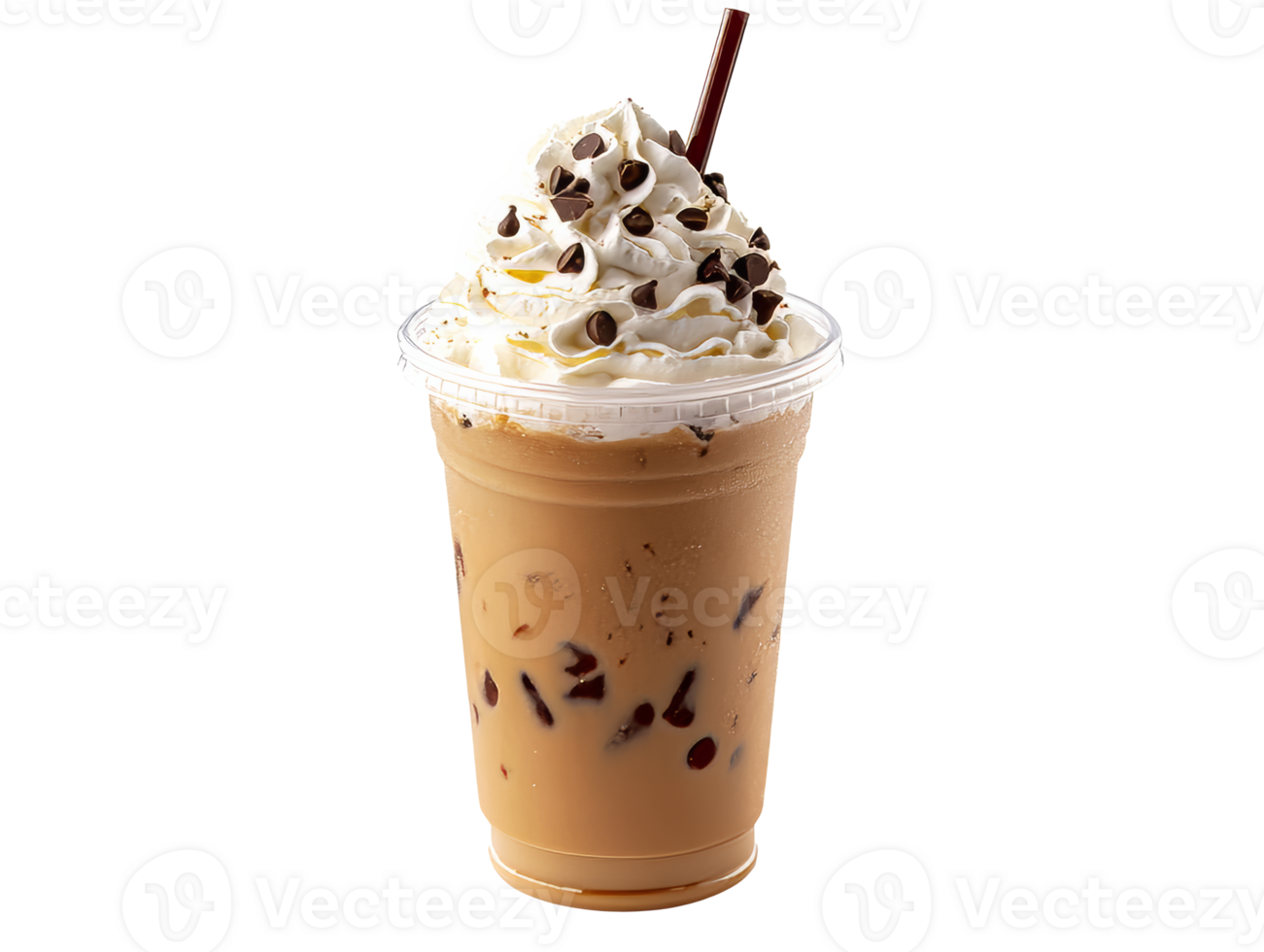 Iced coffee with whipped cream and chocolate png