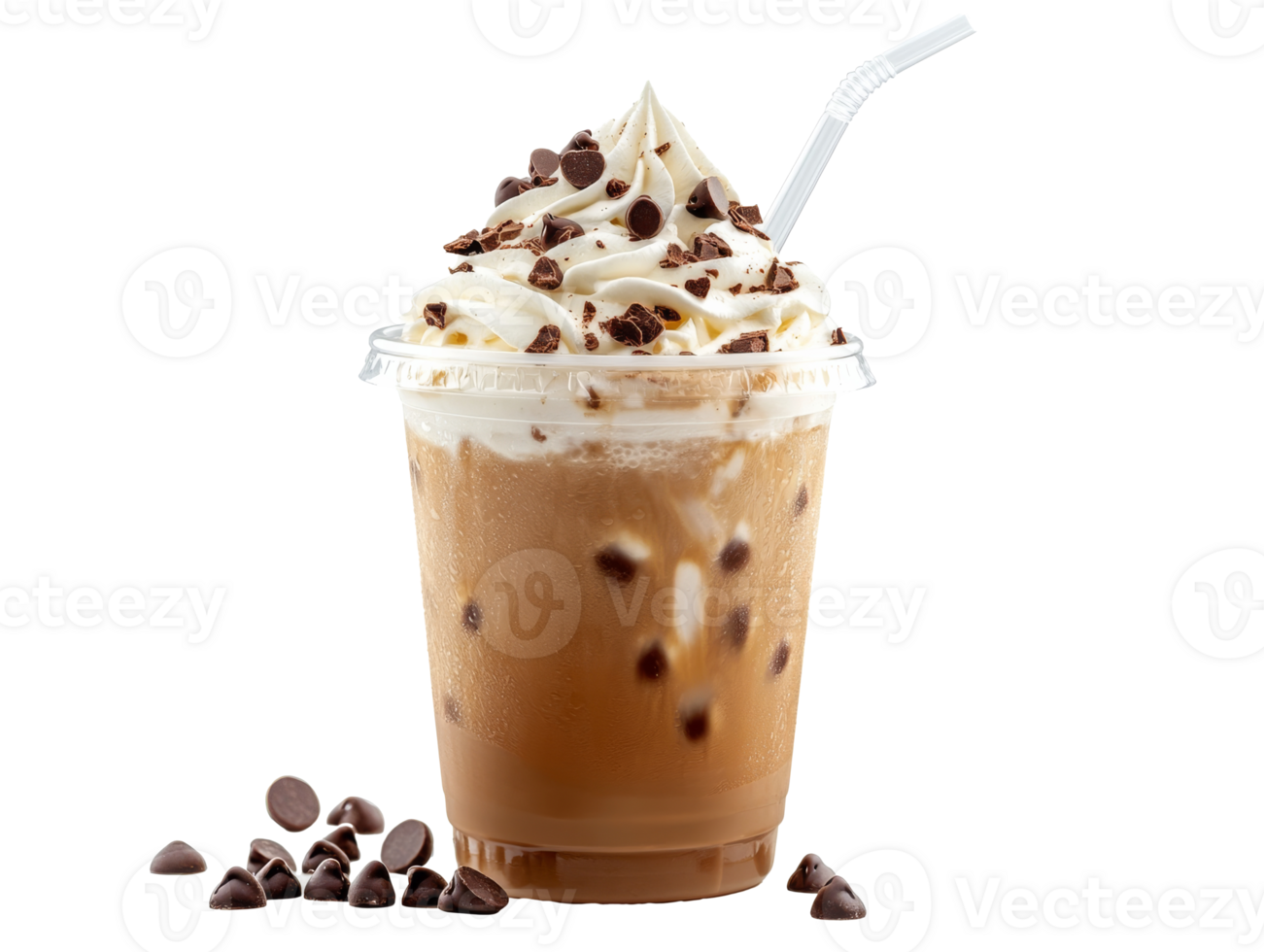 Delicious chocolate chip cold beverage with cream png