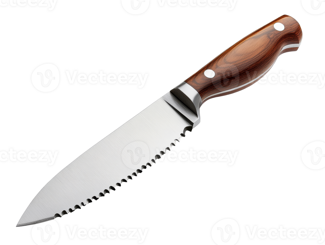 Sharp kitchen knife with wooden handle displayed png