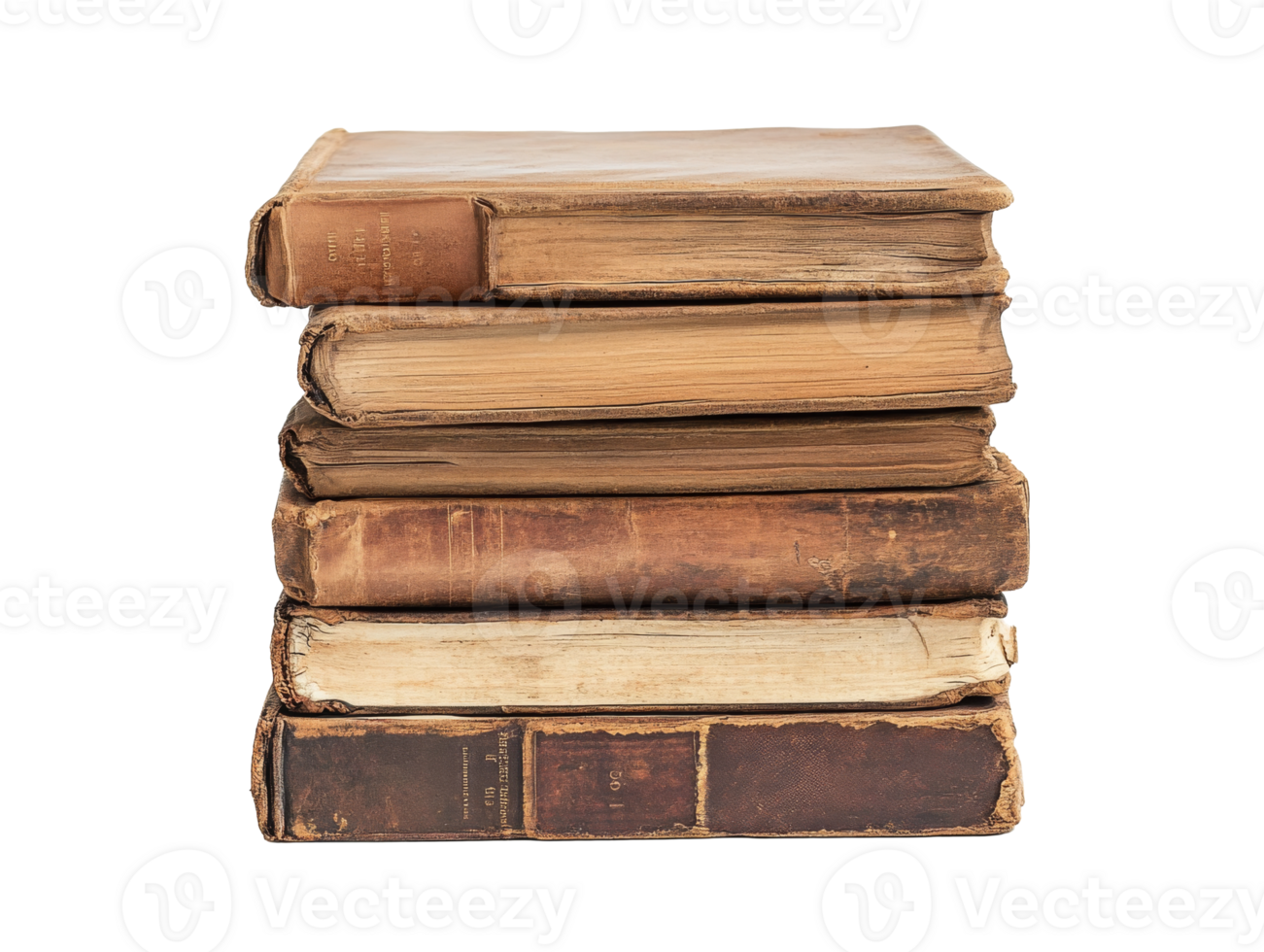 Vintage books stacked on a white background png
