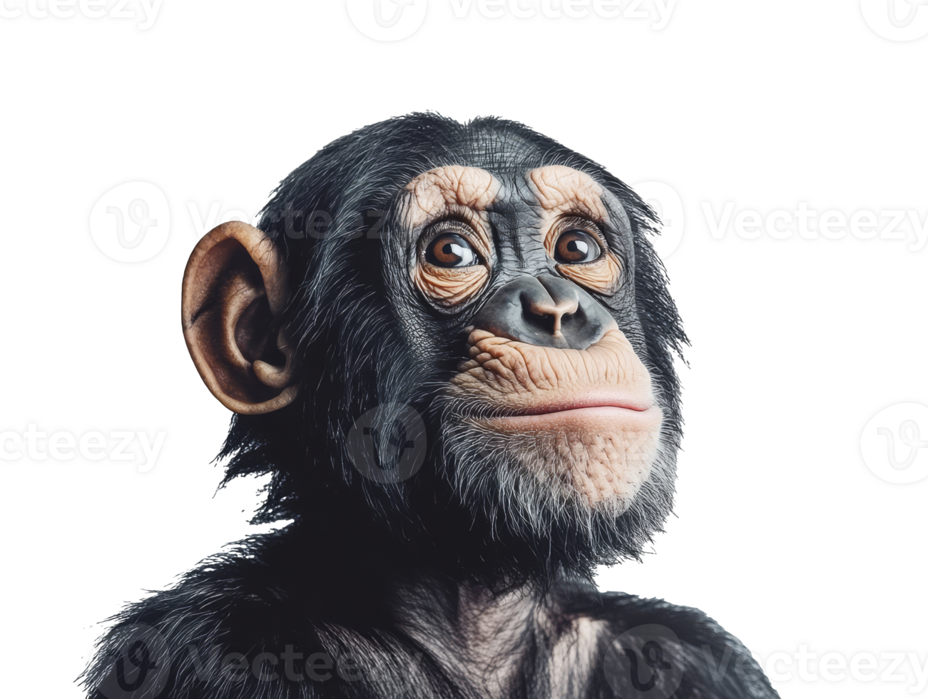 Cute chimpanzee looking thoughtfully into space png