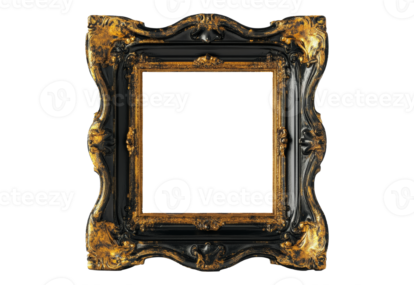 Decorative frame with ornate black and gold design png