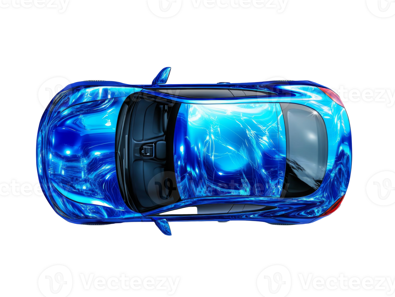 Radiant blue car with a fluid design on display png
