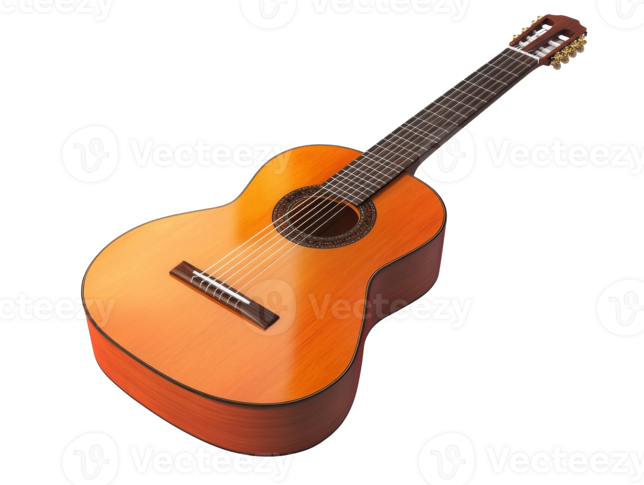 Classic acoustic guitar with smooth wooden finish png