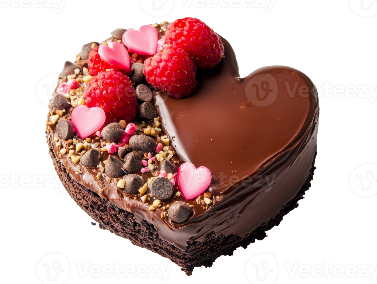 Heart shaped chocolate dessert with berries png