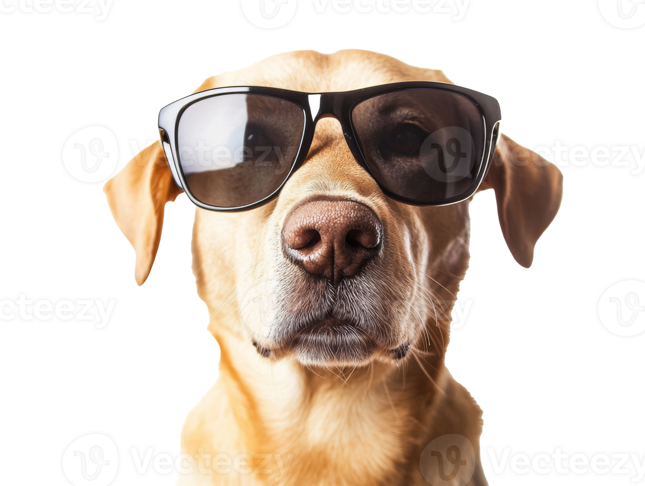 Dog wearing sunglasses poses for the camera png