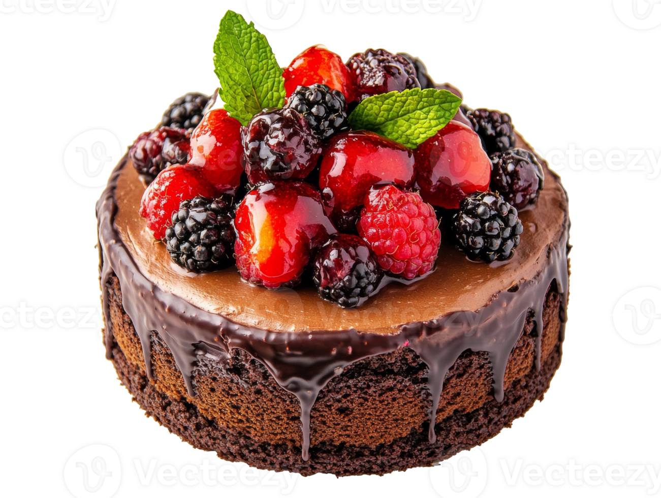 Delicious chocolate cake topped with fresh berries png