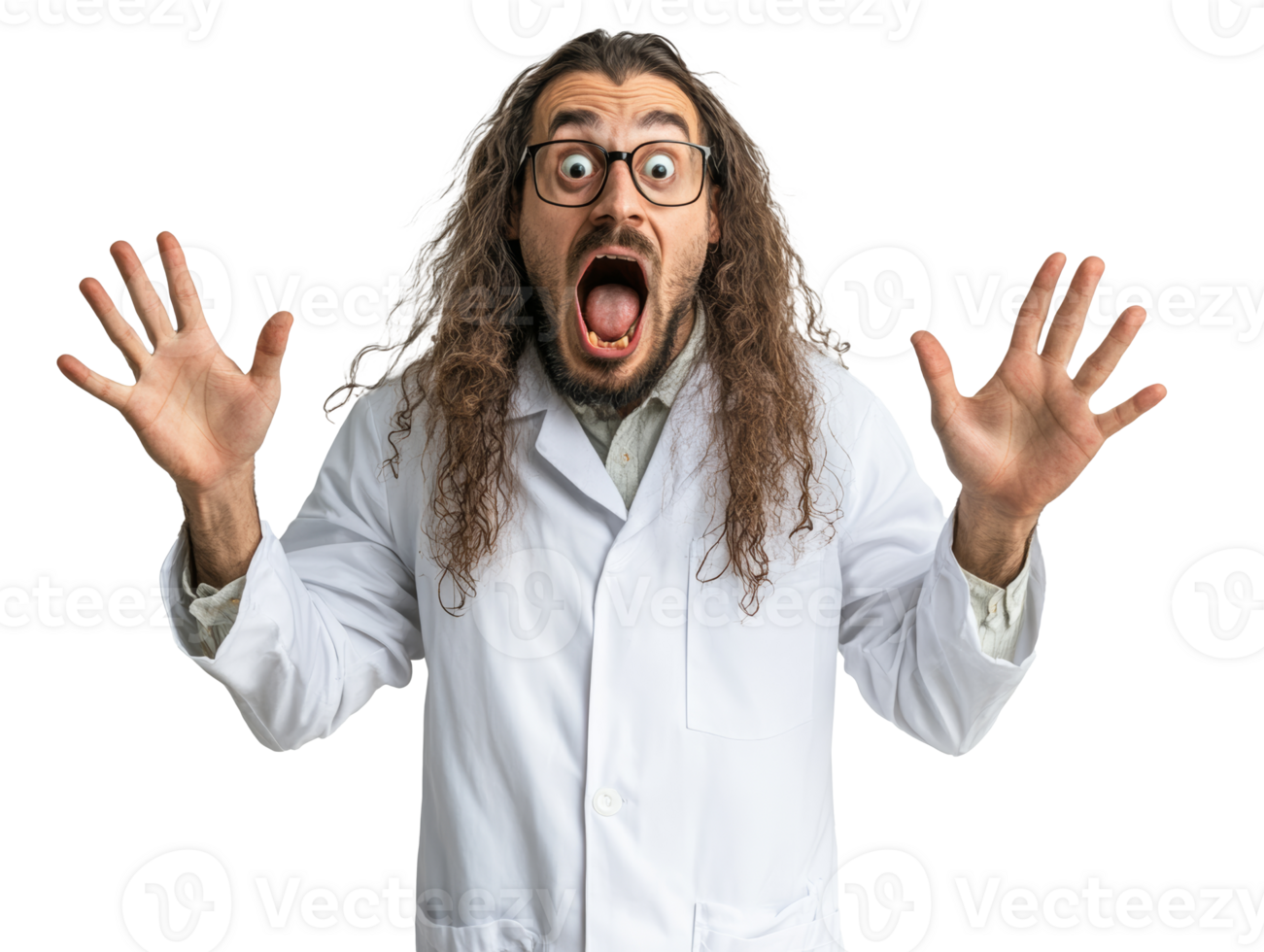 Scientist expressing shock in laboratory setting png