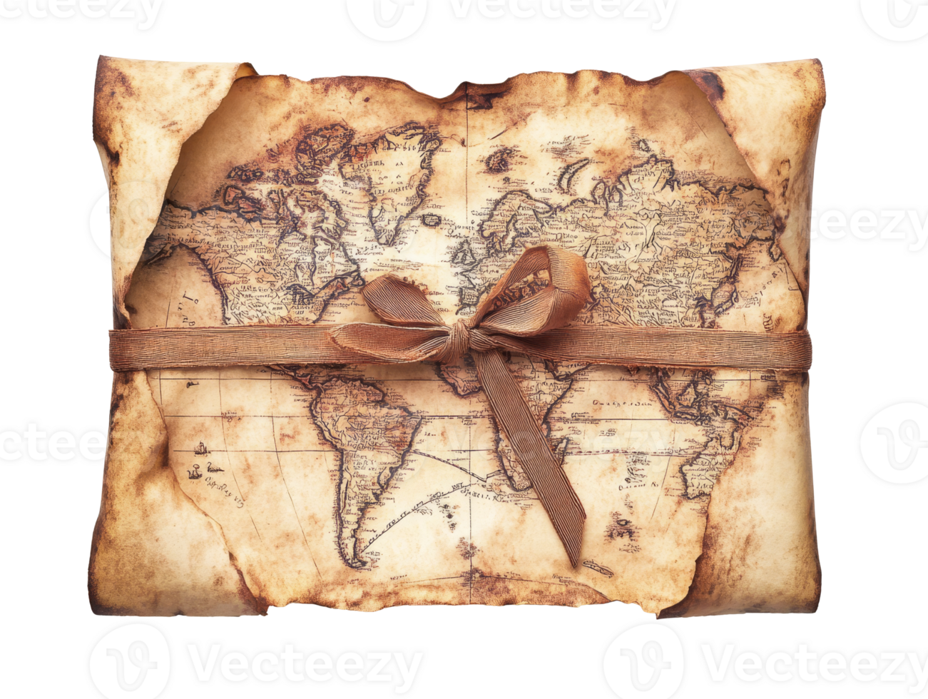 Antique treasure map wrapped with rustic twine png