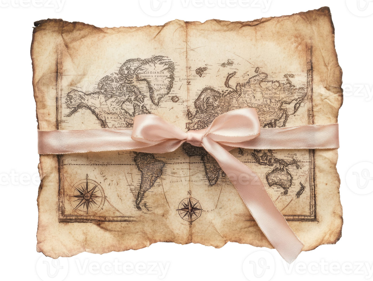 Old map and ribbon signify adventure png