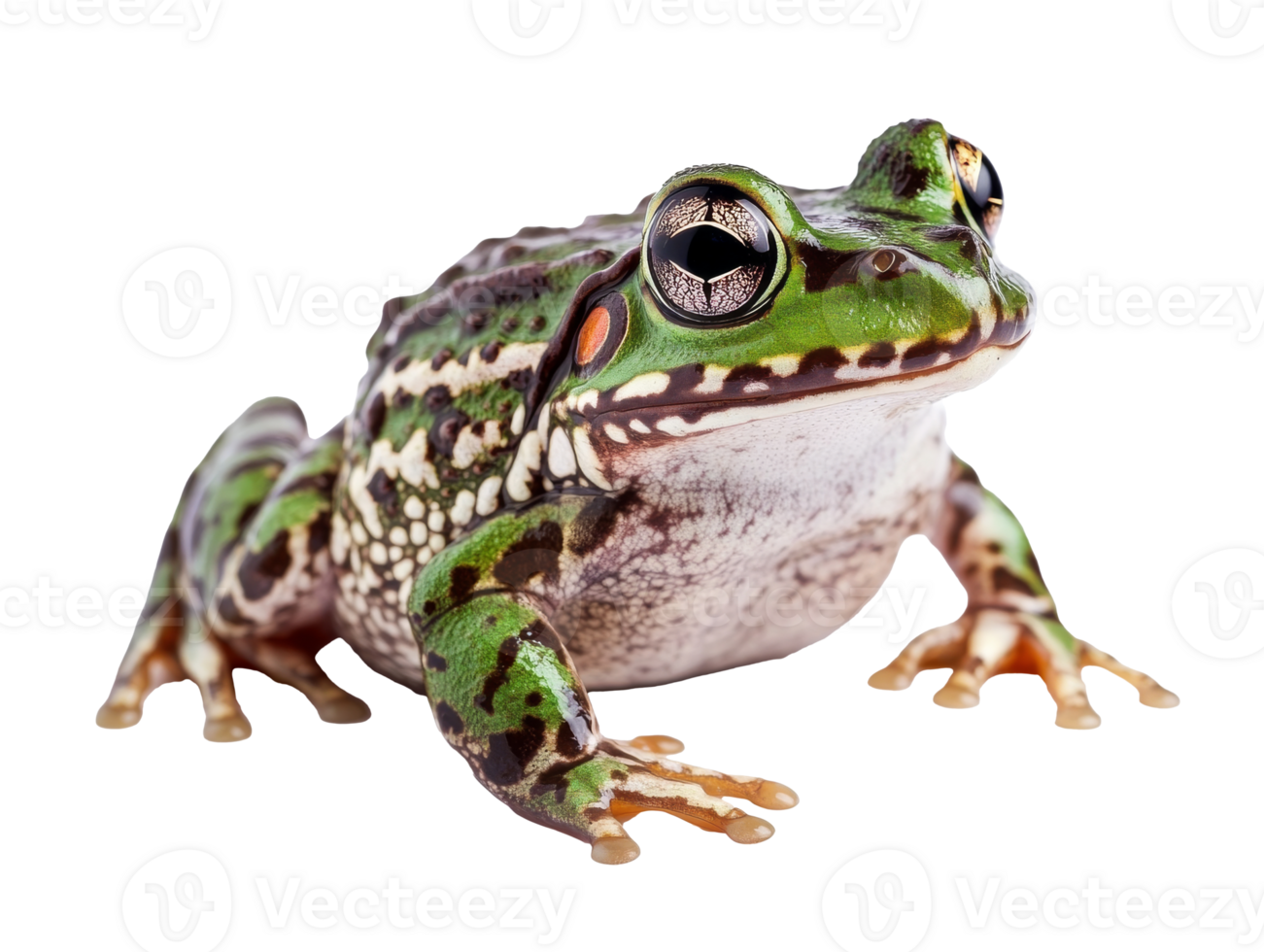 Colorful green frog resting on a surface png