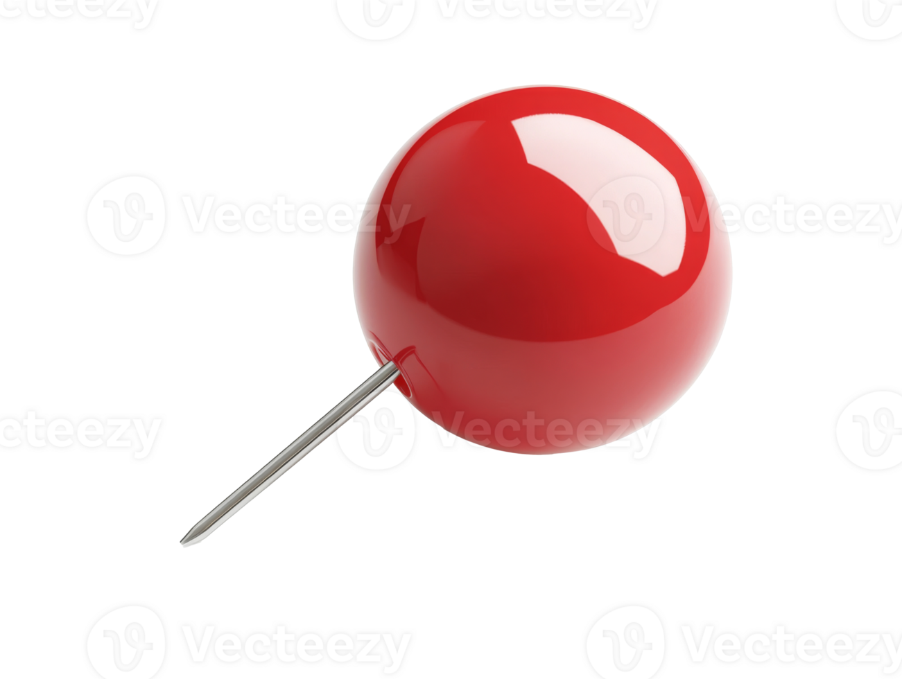 Red push pin on a white background with shine png