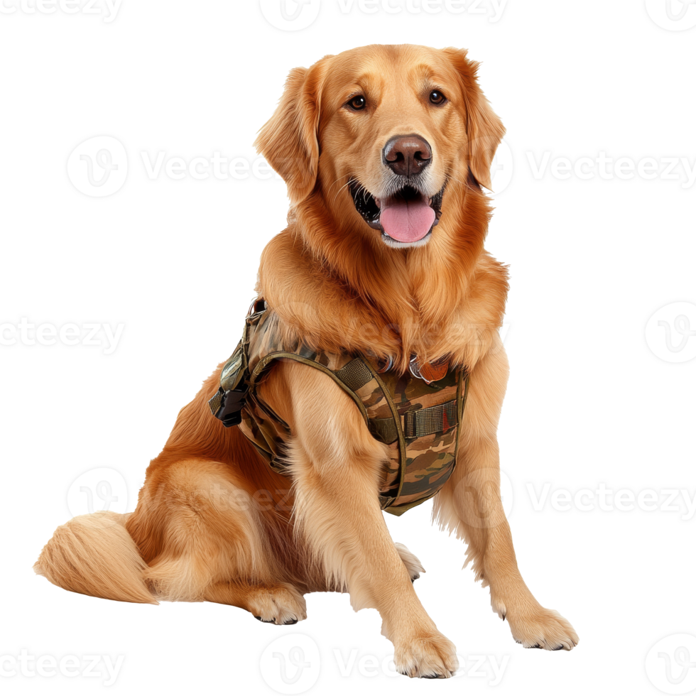 Tactical harnessed golden retriever png
