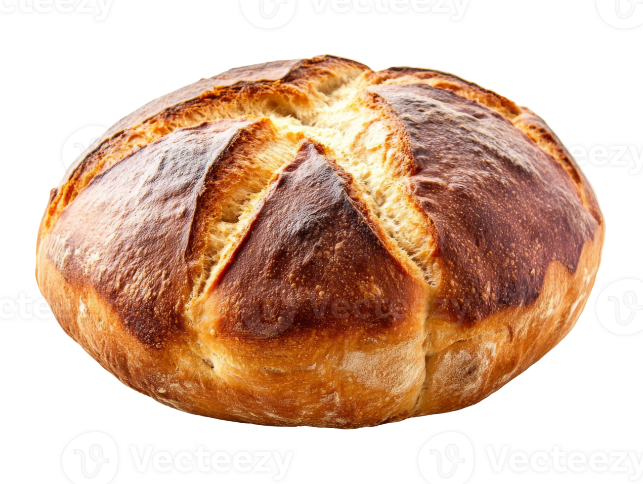 Freshly baked round loaf of bread on display png