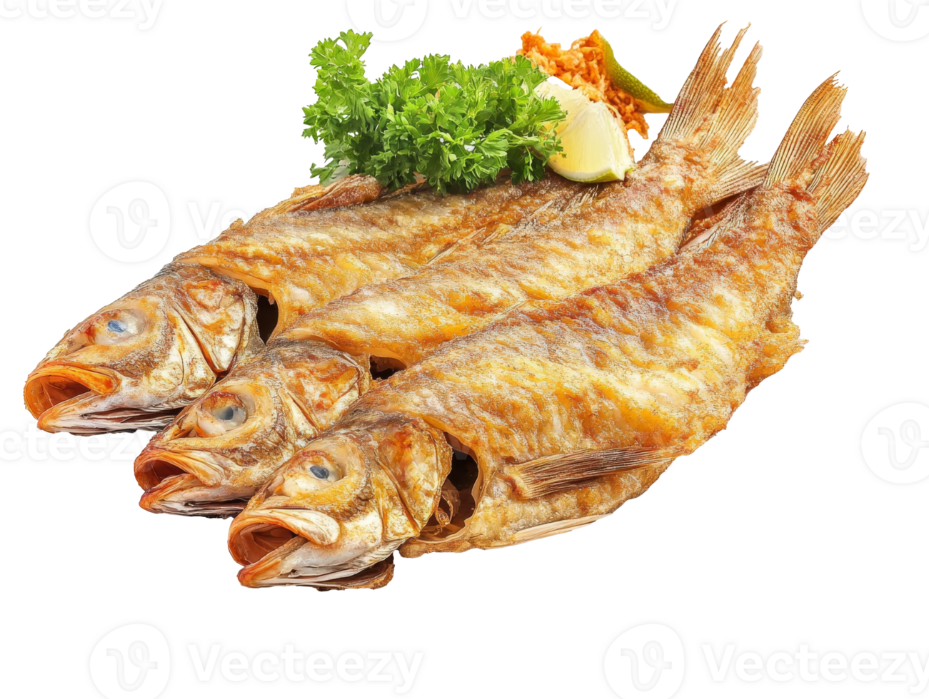 Crispy fried fish served with fresh garnish png