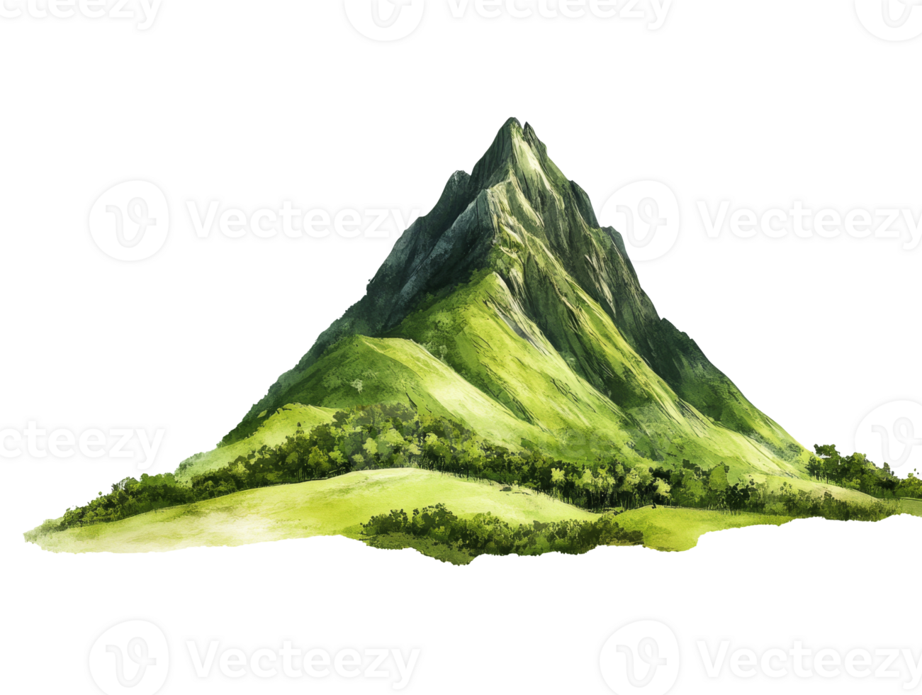 A tall mountain rises sharply with a rocky peak png