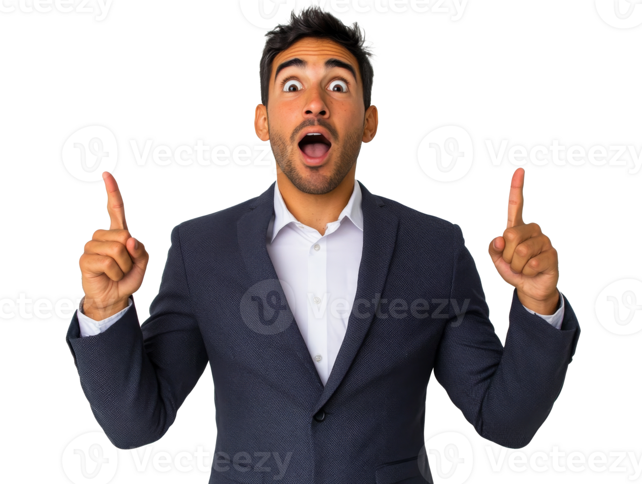 Man shows excitement with raised hands png