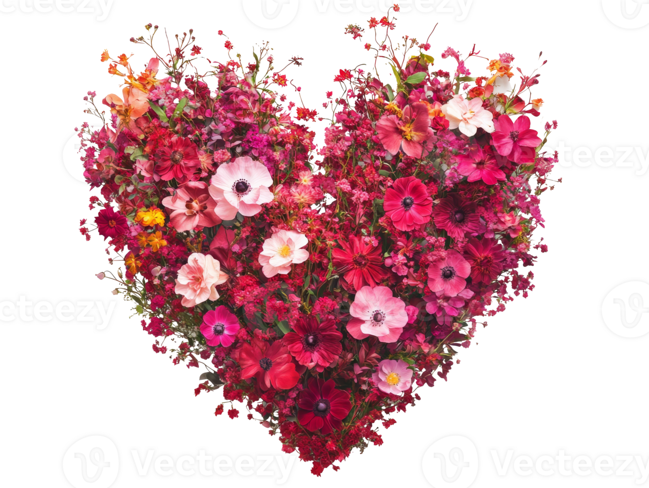 Colorful floral arrangement in heart shape design png