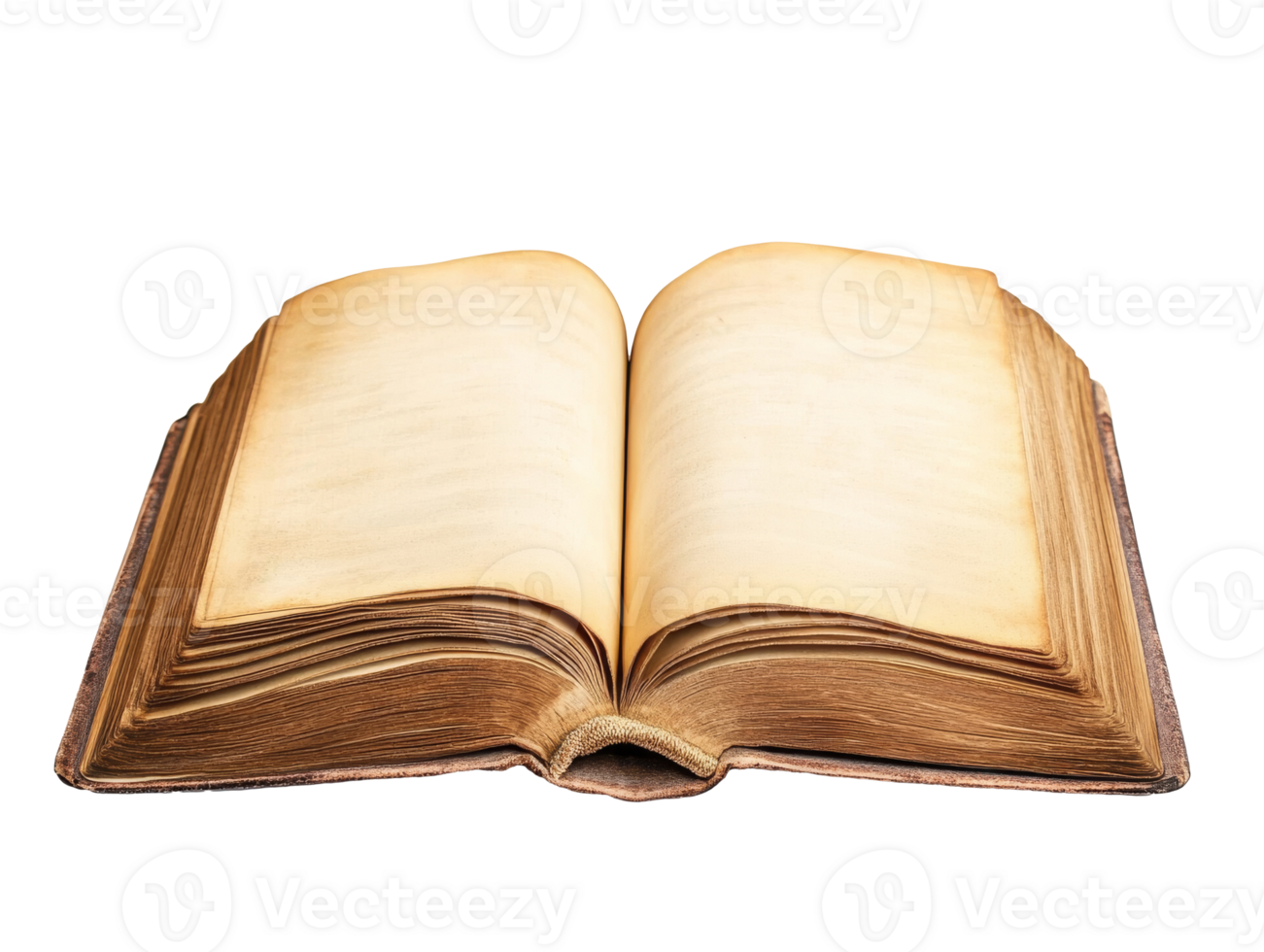 Open ancient book with worn pages and empty text png