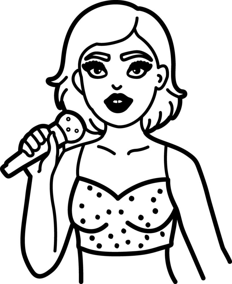 Female pop singer icon in doodle style vector