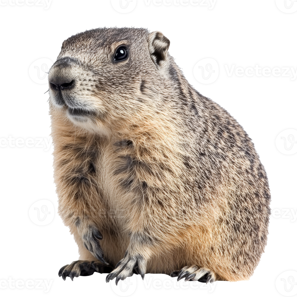 Groundhog resting quietly with curious expression png