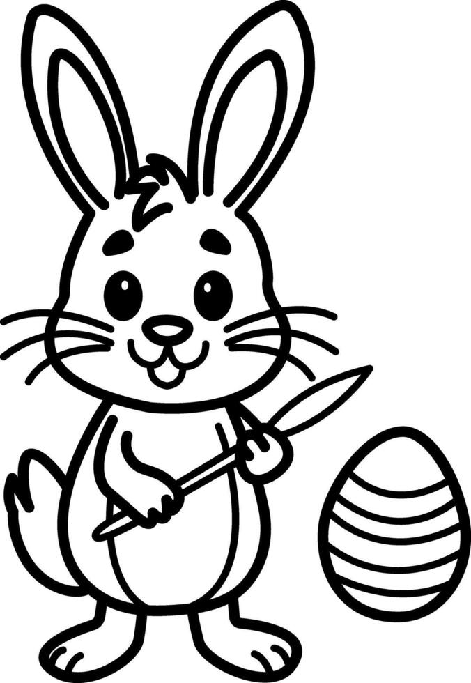 Bunny painting an egg icon in doodle style vector