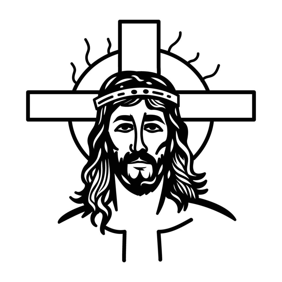 Jesus head with cross symbol, hand drawn icon vector